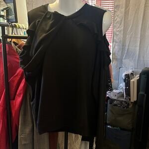 Ten Sixty Sherman Black Ruffle Cold Shoulder Top